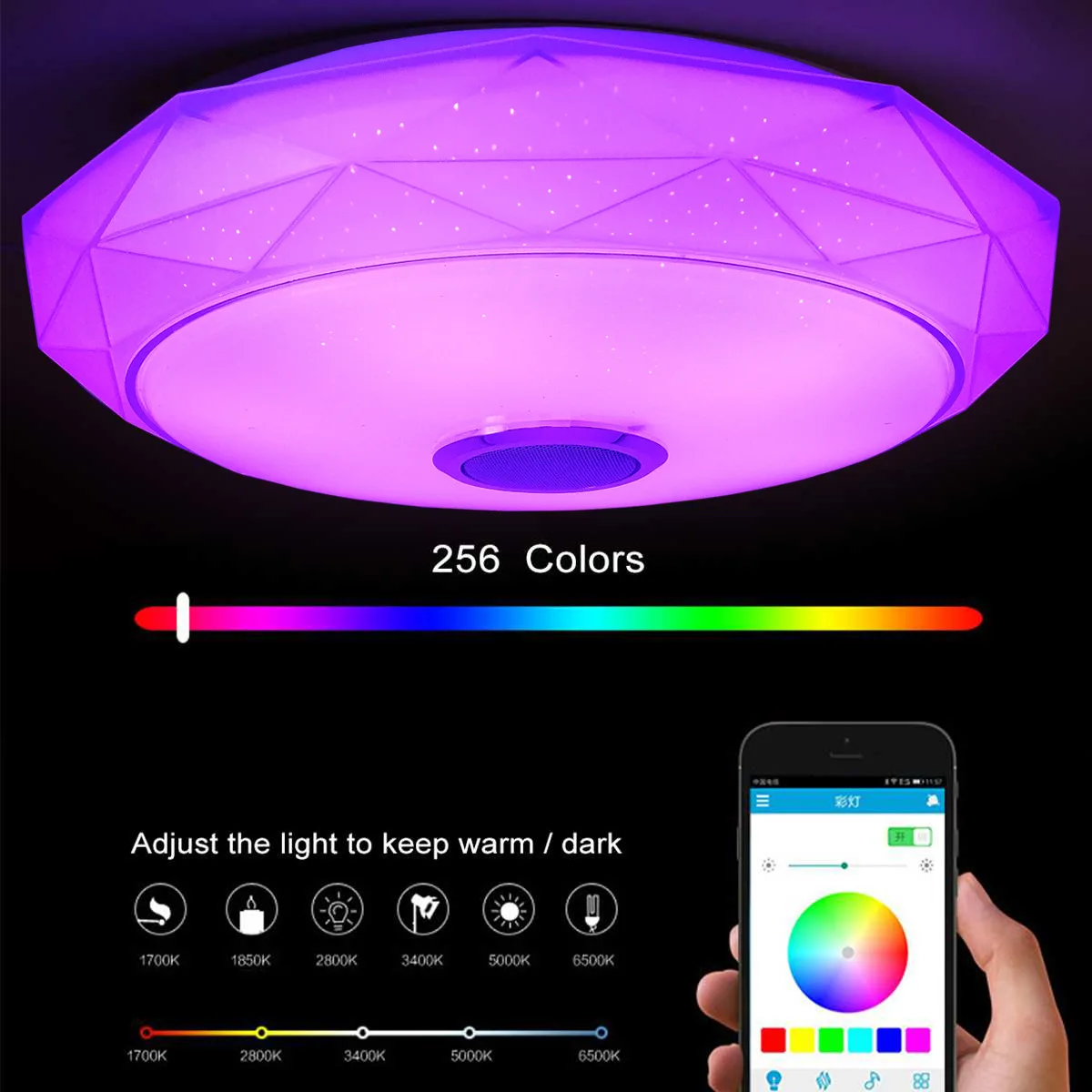 Inteligente luz de teto led rgb 36w 72 bluetooth app remoto com música alto-falante para crianças quarto sala estar lâmpada do teto 110v 220v