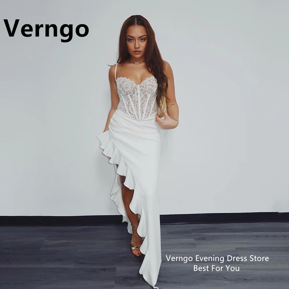 

Verngo Spagetti Straps Sleeveless Lace Long Party Dress Sweetheart Bone Side Slit Sexy Evening Dresses Formal Dress For Women