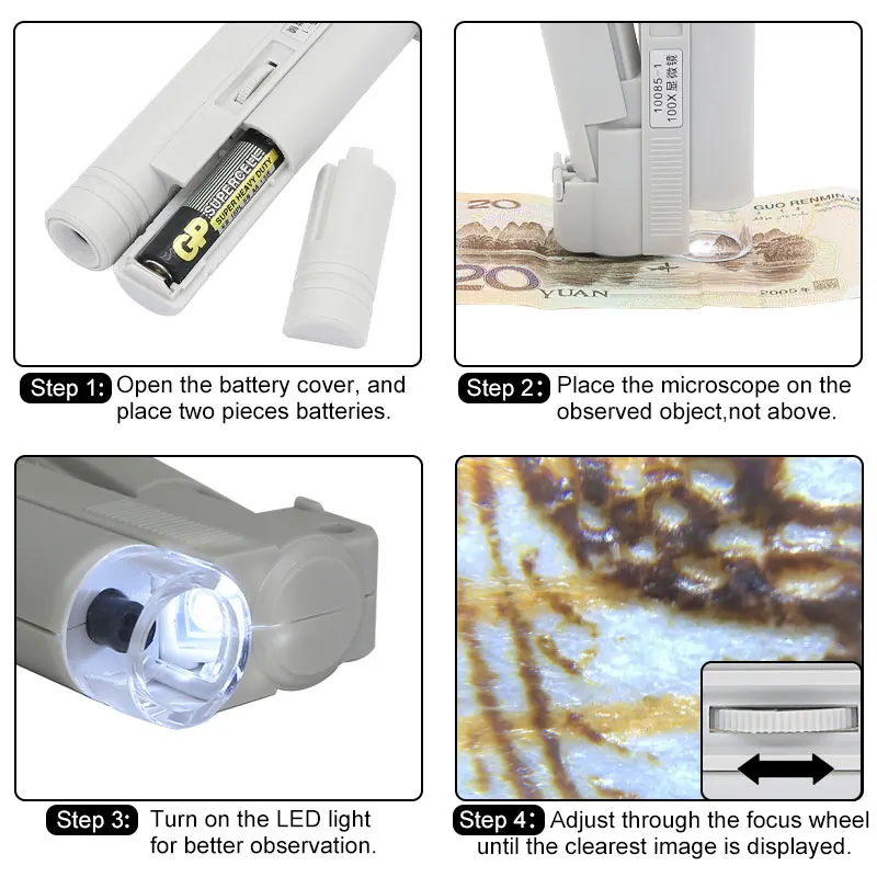 Handheld Microscope 40X 80X 100X Mini Pocket Portable Microscope LED Lamp Light Foldable Jewelry Magnifier Magnifying Loupe
