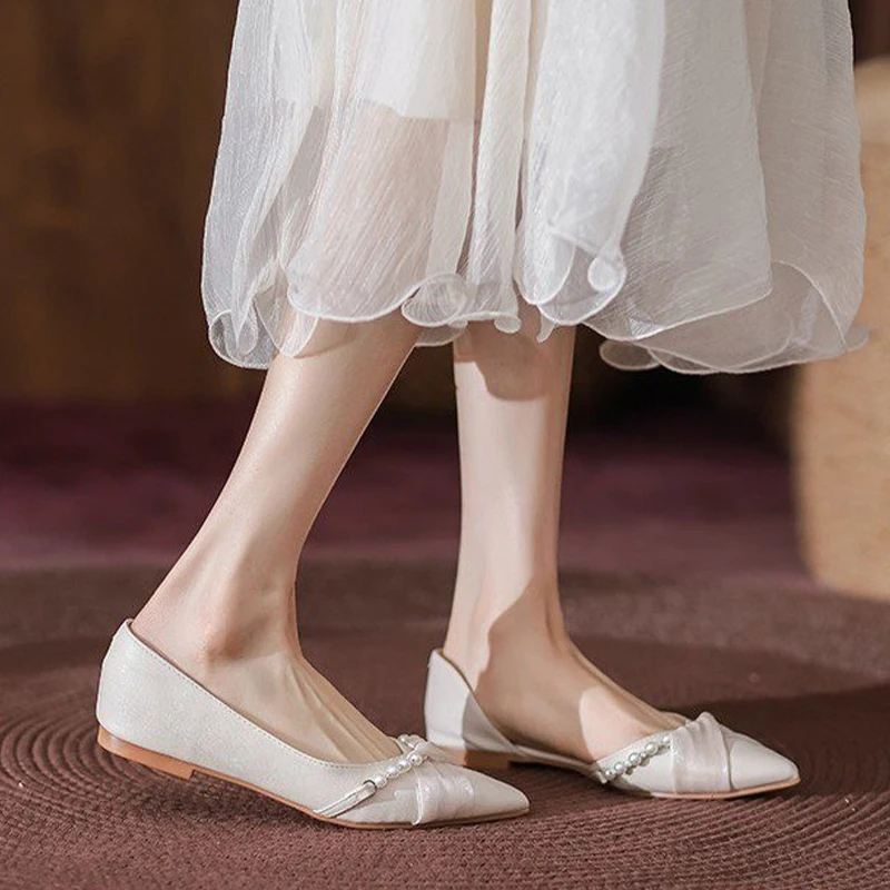 

Босоножки женские с острым носком, сандалии на плоской подошве, с бусинами, элегантная повседневная обувь для ходьбы, офисная обувь, лето 2024