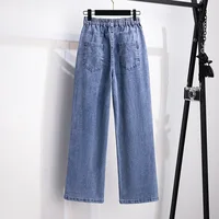 155Kg Plus Size Women's Jeans High Waist Slim Casual Loose Straight Pants Trousers Hip 150-160 Black Blue 5XL 6XL 7XL 8XL 9XL - Image 5