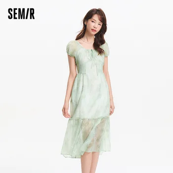 Semir U Neck Chiffon Maxi Dress Women Gentle 2025 Summer New Sweet Floral Print Romantic Style