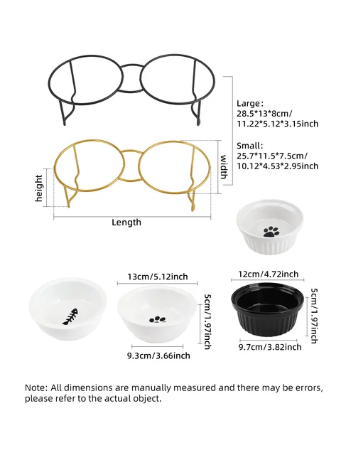 1 Set Elevated Ceramic Cat Bowls 1 Set Non-Slip Ceramic Cat Food And Water Bowls With Iron Bracket, Elevated Tilted Cat Feeder 2