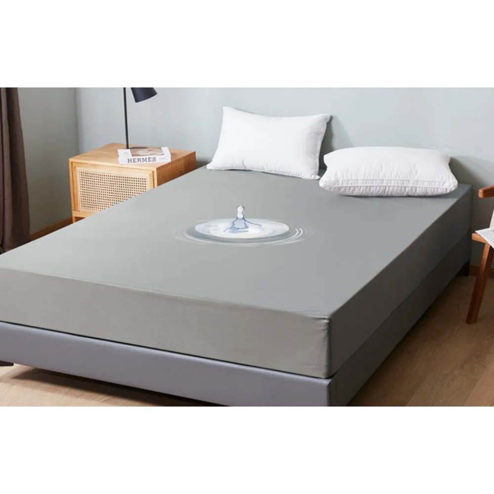 Einfarbiger Matratzenschutzbezug, Bettüberzug, federndes asiatisches textiles Baby-Urin- und Schweißbarriere-wasserdichtes Bett_voghion.com