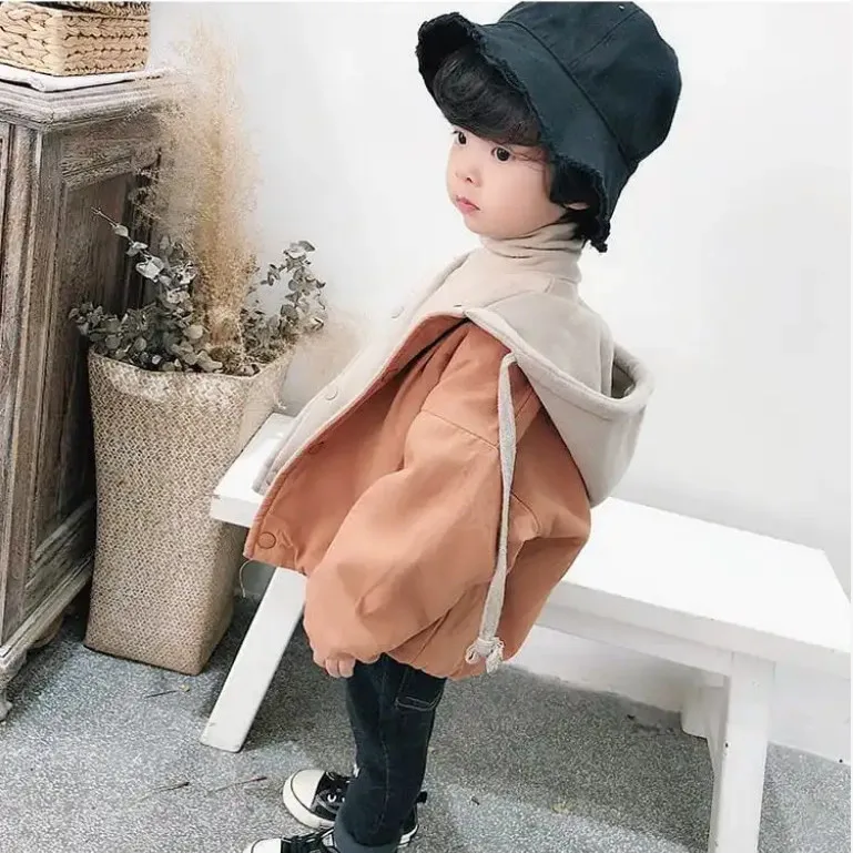 Autumn Children Boy Sweatshirt Coat Loose Spliced Thicken Warm Infant Baby Boy Jacket Casual Double Sided Toddler Boys Outerwear