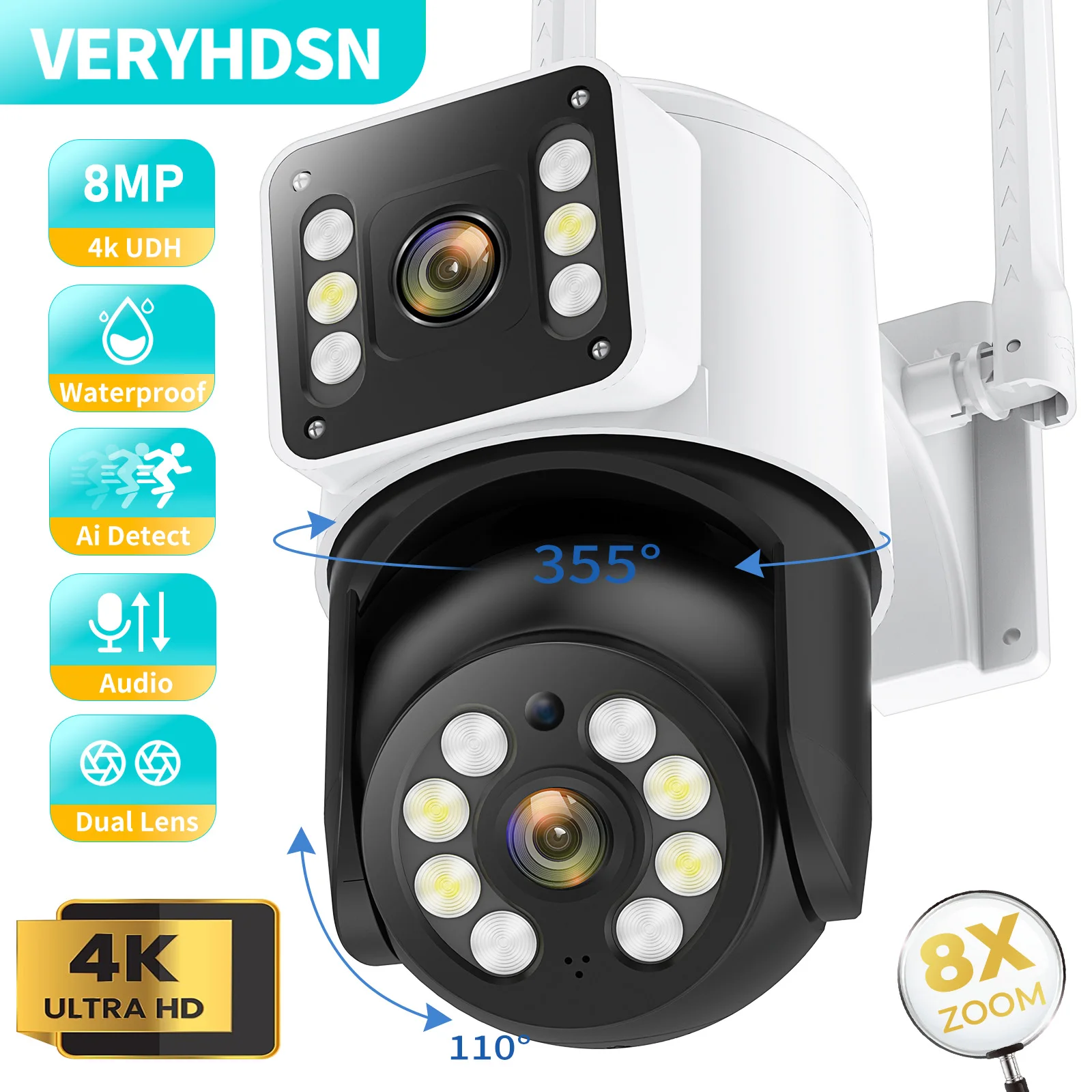 8MP 4K PTZ Wifi Camera Outdoor IP Cameras Security Surveillance ONVIF ...