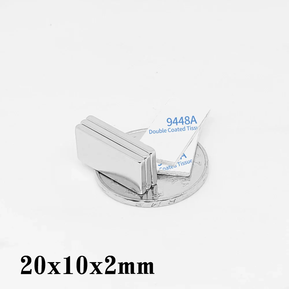 양면 접착 테이프 포함 블록 검색 자석, 강력한 네오디뮴 자석, 3M, 20x10x2mm, 20x10x2mm