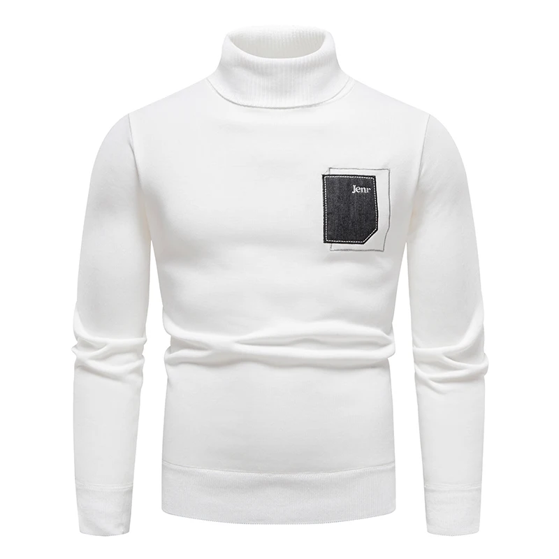 Autumn Winter Men's New Sweater High-neck Cold Jumpers Stitching Knitted Slim Casual Warm Thick Bottom Shirt Male Blouse