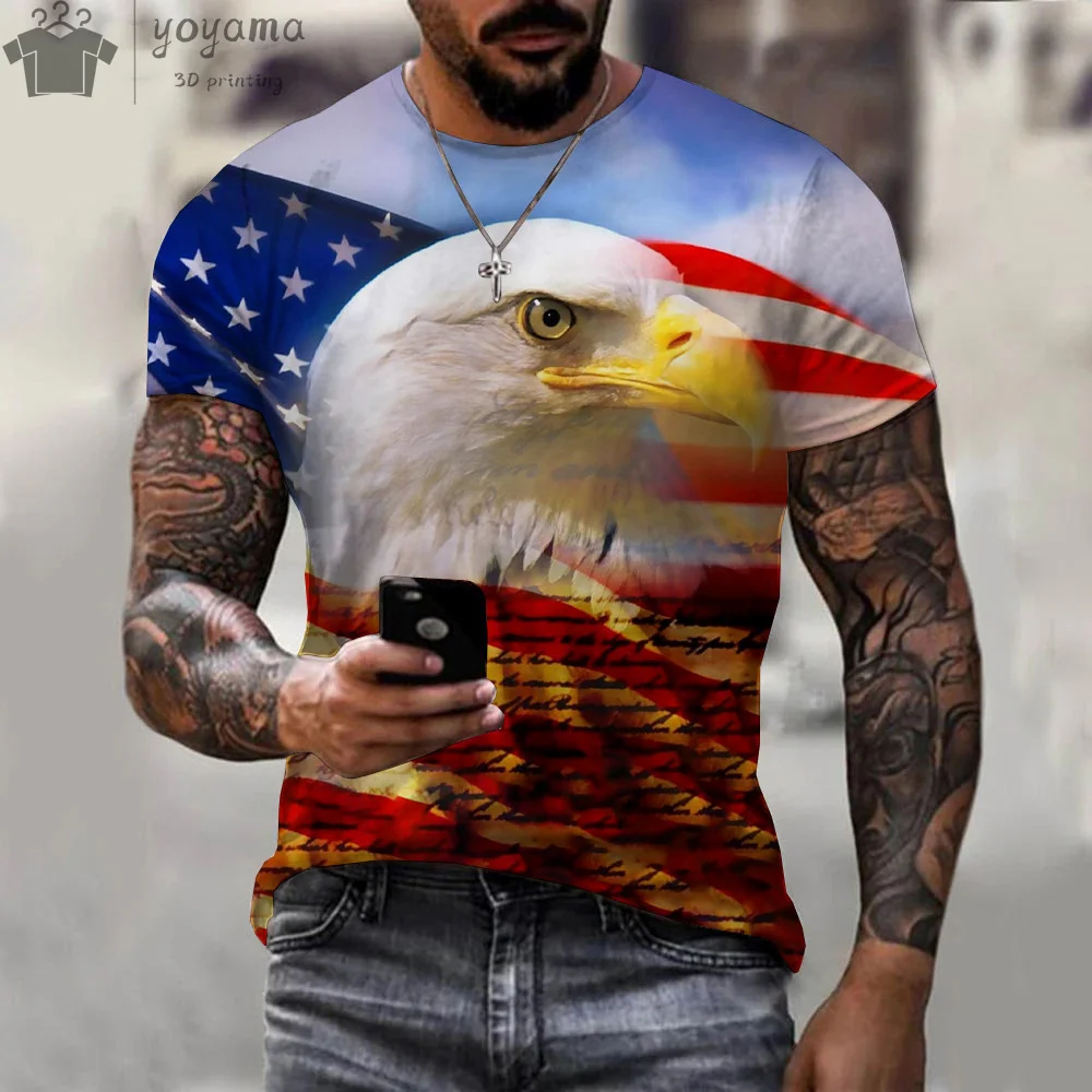 Classic American Flag Eagle Graphic T-shirt For Men Oversized_voghion.com