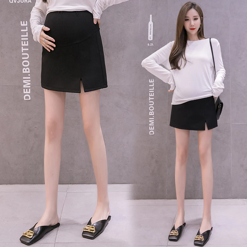 Autumn high waist maternity skirt packages hip split skirts short abdomen pregnant woman skirts black pregnancy clothes