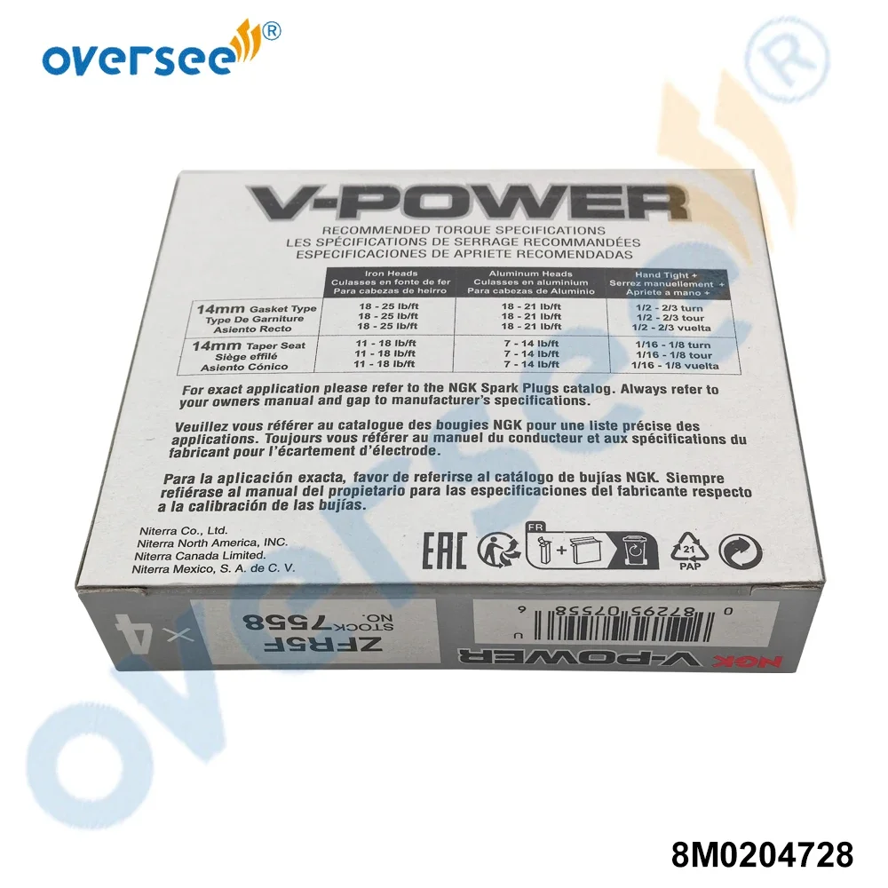 Spark Plug ZFR5F for Mercury EFI 4-Stroke Outboard Engine 65-150 HP Parts 8M0204728 (Original)