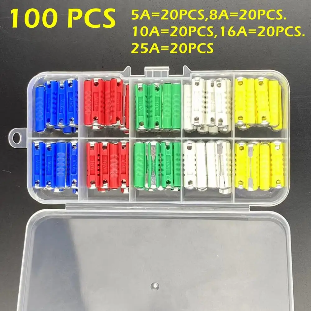 Continental Car Fuses Type Vintage Classic Cars European Bar Torpedo Fuse Set 5/8/10/16/25AMP 25X6MM 100/200 Pcs
