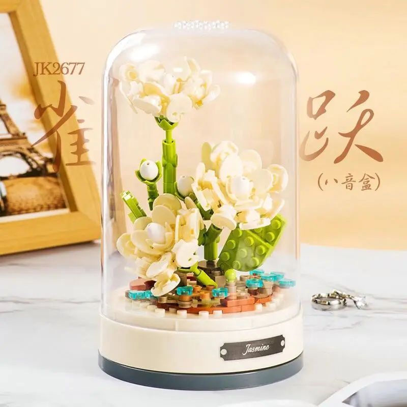Clockwork rotating music box, building blocks, roses, bells, orchids, puzzle assembly set, Valentine's Day gift 6