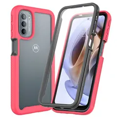 Shockproof Clear Protective Case with Built-in Screen Protector and TPU Bumper for G71 5G (Hot pink)