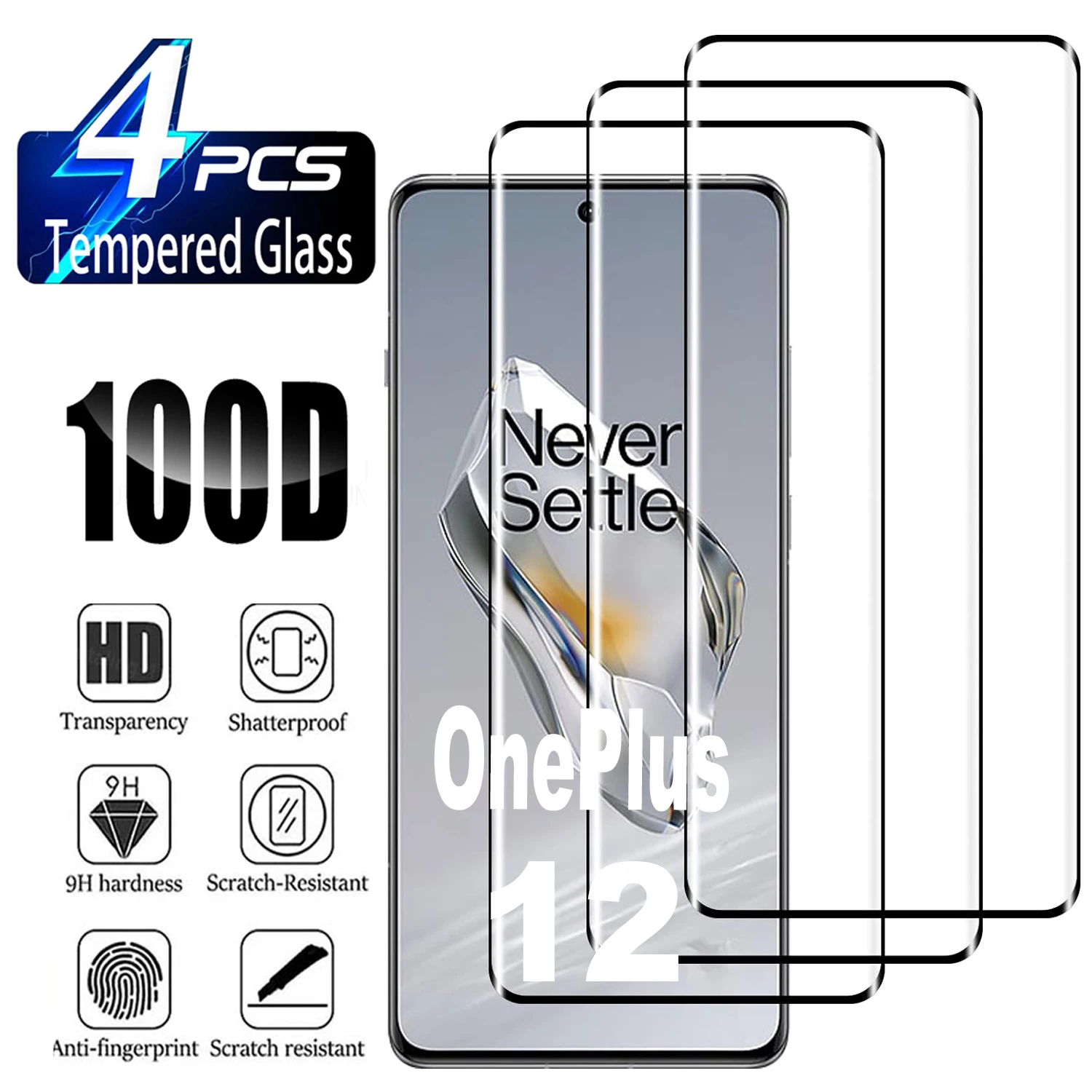 9H Curved Four Sides Glue Tempered Glass For OnePlus 12 2/4PCS HD Screen Protector Glass