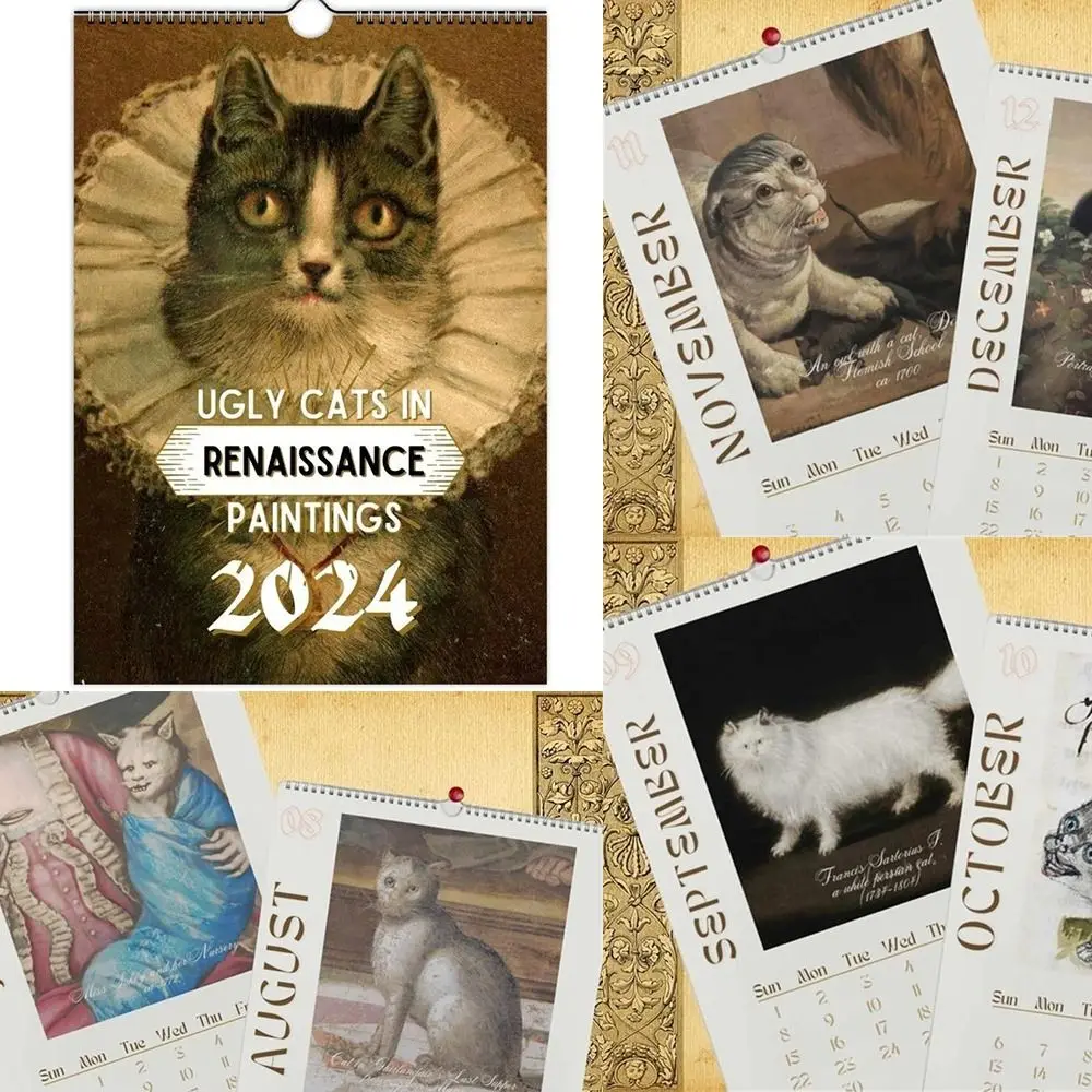 

2024 Cat Wall Calendar Funny Cat Calendar Art Novelty Ugly Cat Gift,12 Month Cat Calendars Home Desk Decoration
