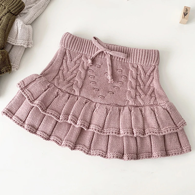 Autumn Children Clothes Kids Lovely Knitting Skirt Shorts Bottoming Princess Pleated Skirts Spring Baby Girls Knitting Shorts