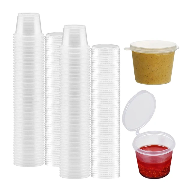 Clear Plastic Reusable Sauce Containers with Lids, Cups/Pot/Tub/Deli/Takeaway