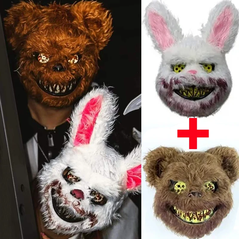 

Bloody Plush Bunny Mask Halloween Ghost Festival Mask Realistic Bloody Bear Headgear Performance Prop Halloween Horror Mask