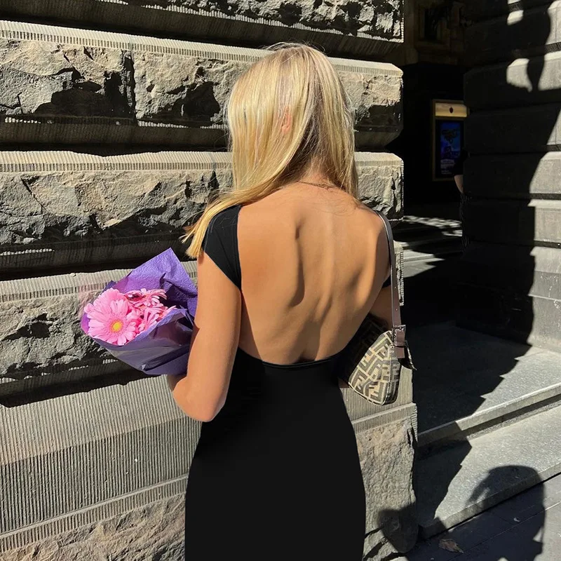 Hot Backless Black Dress - Sleeveless Patchwork High Waist Solid Long Dress