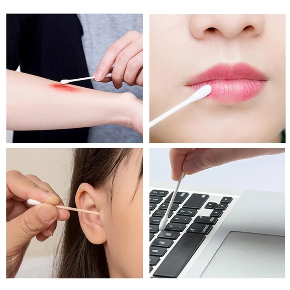100% Cotton Cotton Swabs Chlorine-Free Buds Swab Ear Stick Hypoallergenic Wooden Q-Tip Daily Cleaning 100 Pcs cotton swabs wood cotton swabs disposable cotton swabs