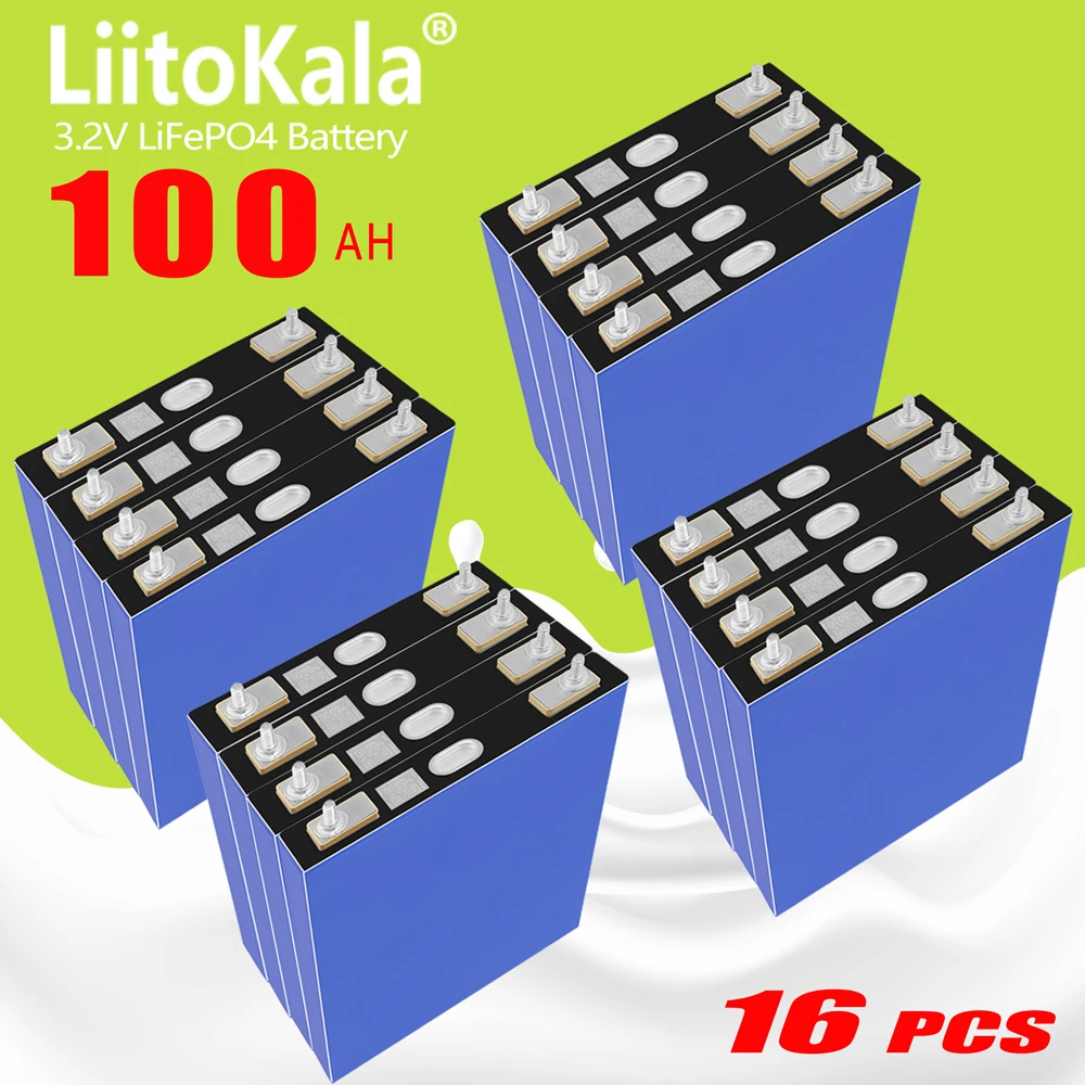 

16pcs LiitoKala 3.2V 100Ah Grade A Lifepo4 Rechargeable Cell 12V 24V 48V Yacht RV Energy Storage Power Tools EU US TAX FREE