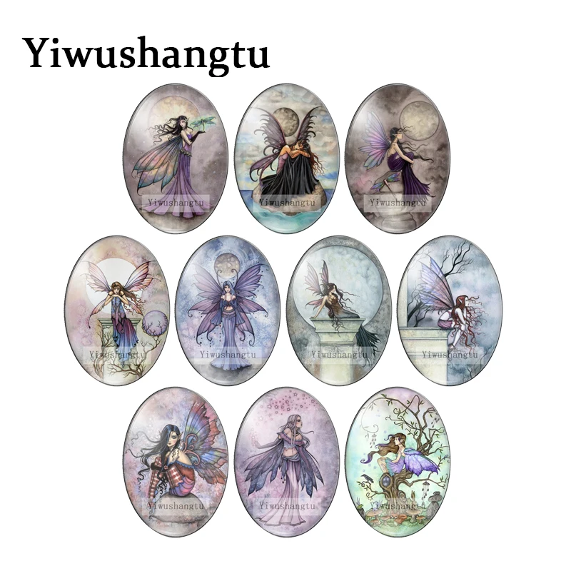 

Vintage Cartoon Fairy lady Angel art paintings 13x18mm/18x25mm/30x40mm Oval photo glass cabochon demo flat back Making findings