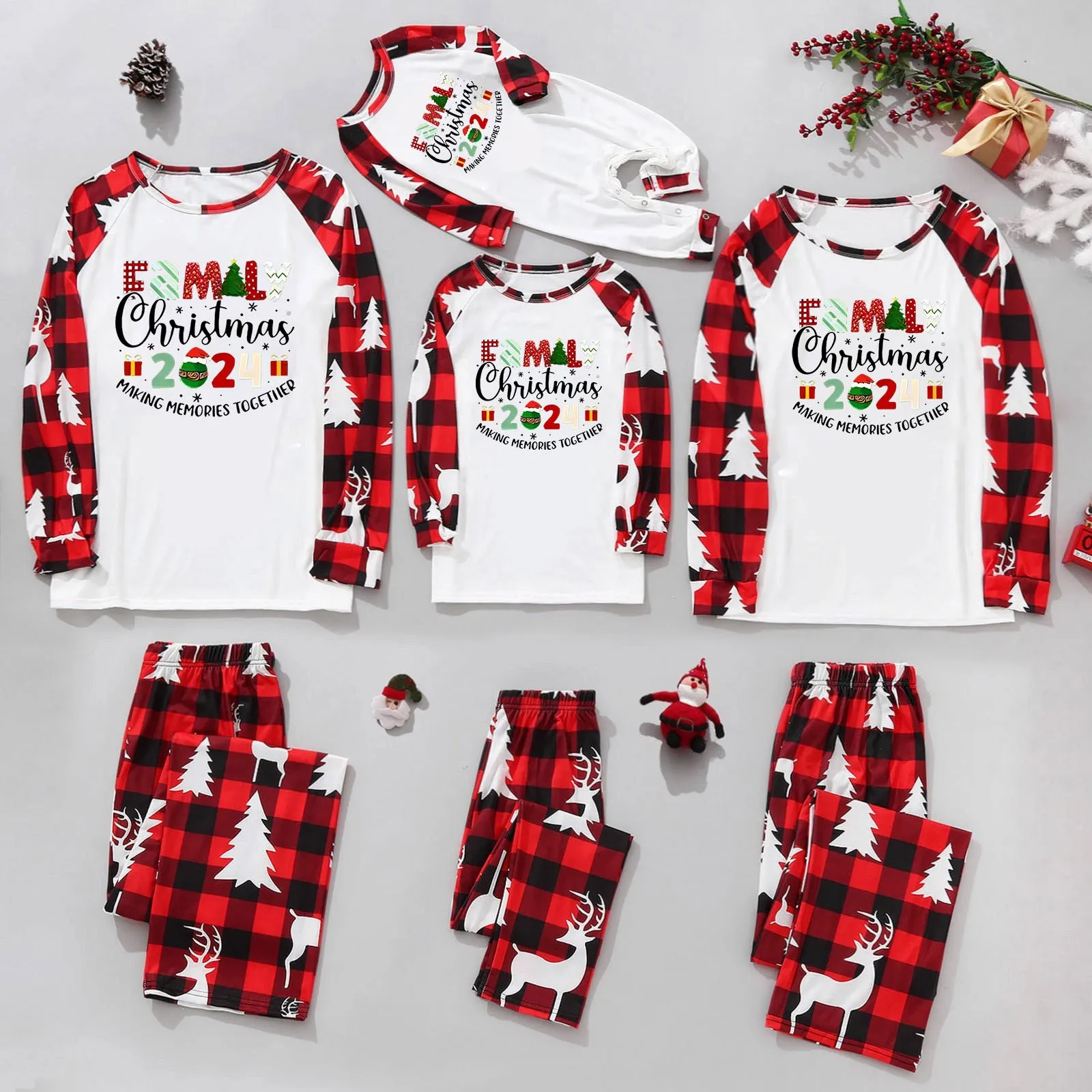 thumbnail image 2 of Conjuntos de pijamas a juego para toda la familia, camisetas de manga larga con estampado navideño, pantalones, conjunto de ropa para el hogar para Navidad para padres e hijos, 2 of 5