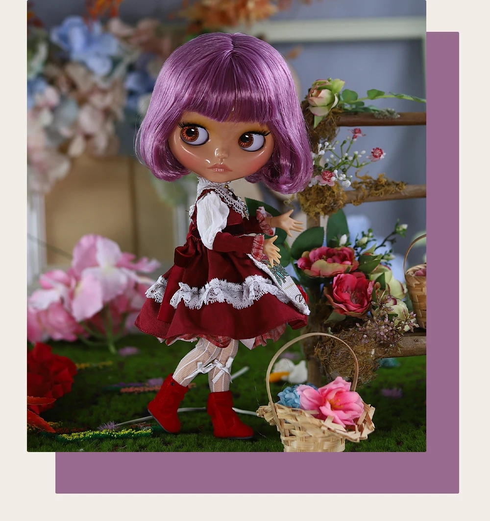 Neo Blythe Doll with Purple Hair, Tan Skin, Shiny Cute Face & Custom Jointed Body 2