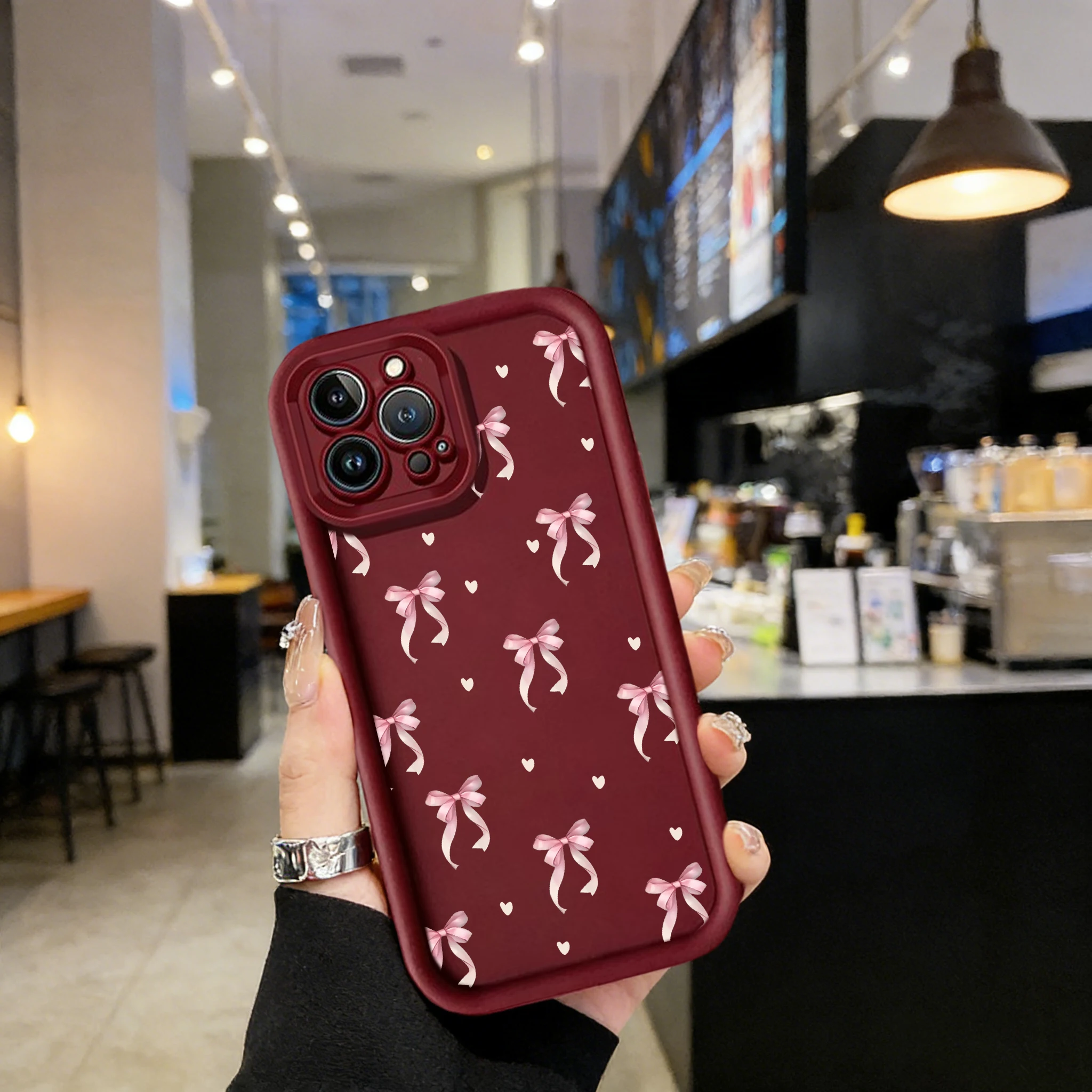 Luxury Cute Pink Bow Print Matte Silicone Phone Case