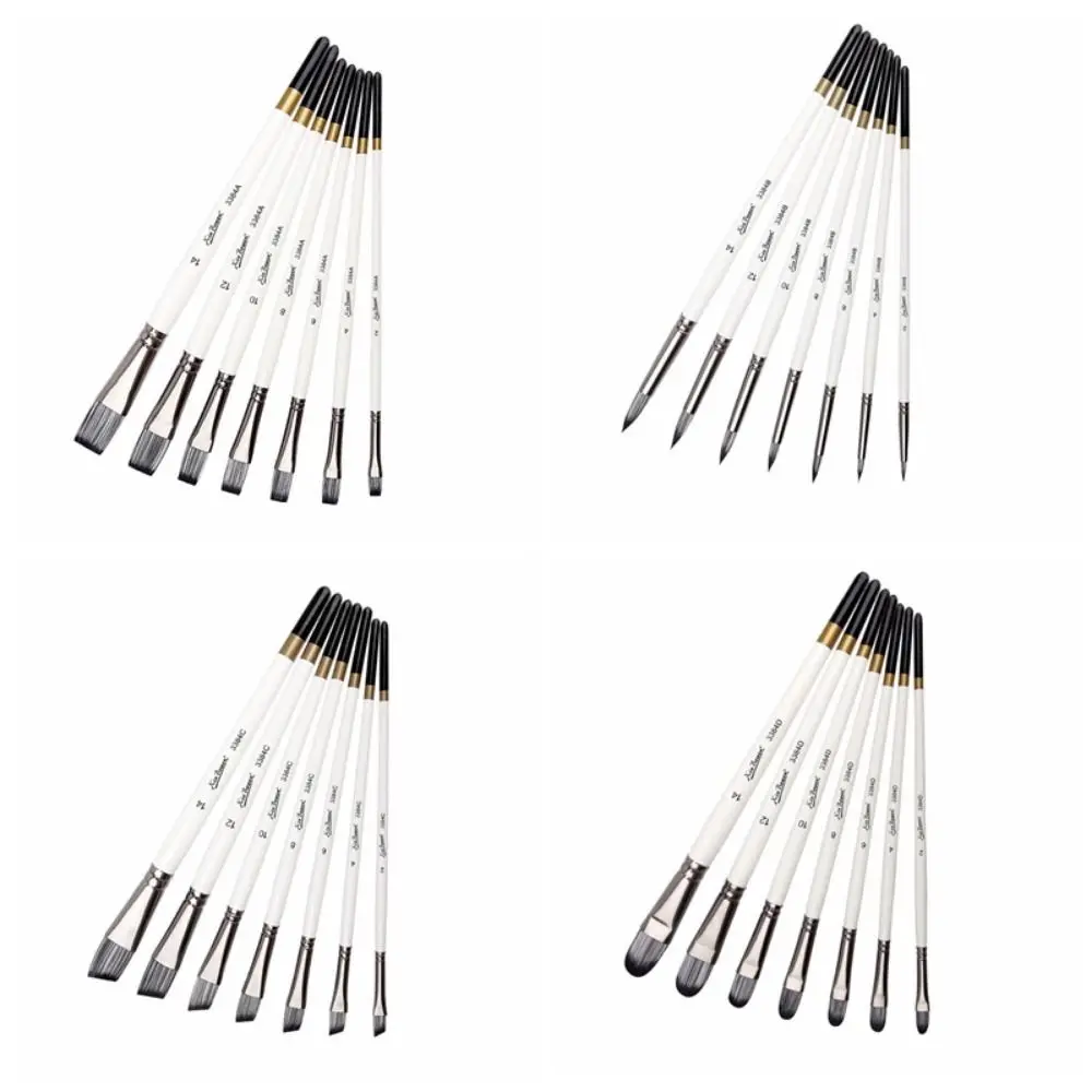 

7Pcs/set Nylon Hair Painting Brushes Set Wooden Handle Multifunctional Acrylic Oil Brushes White Easy To Hold Art Paint Brushes