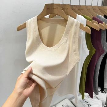 قميص نسائي صيفي أساسي مرن موديل 2025 قميص قصير مضلع برقبة دائرية منخفضة الصلبة على الطراز الكوري خزانات كاميس ضيقة متعددة الاستخدامات 4