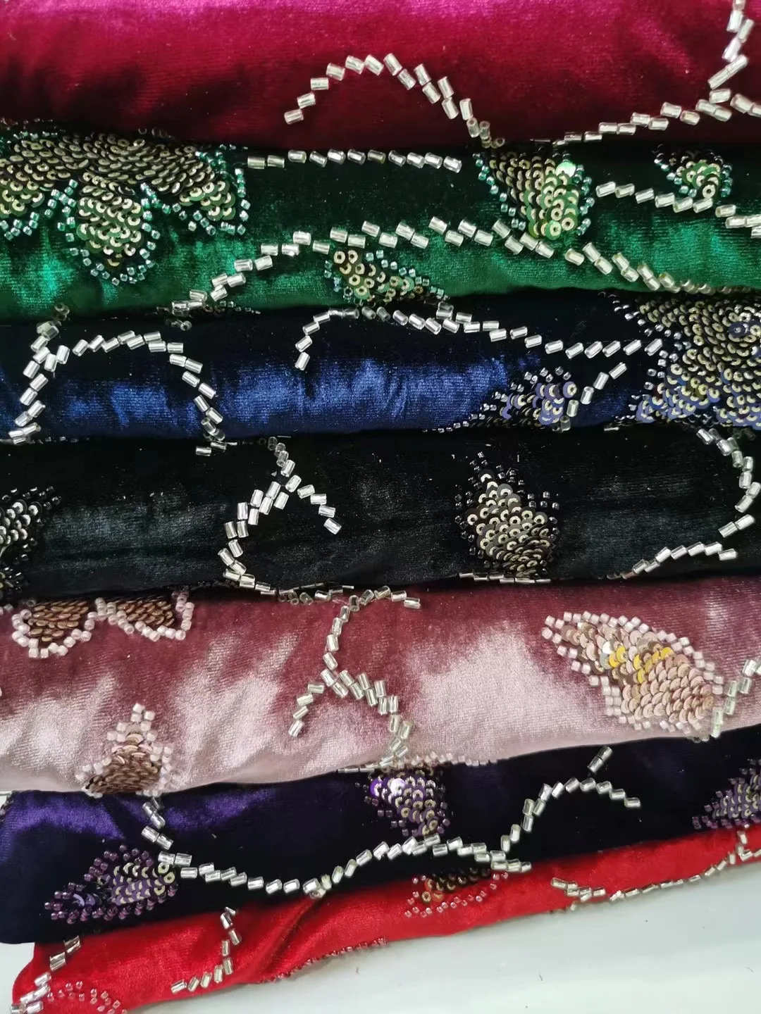

Latest velvet beaded lace fabric for party dresses Elegant Hig-End Quality African Sequin Tulle Fabric for Party 3320