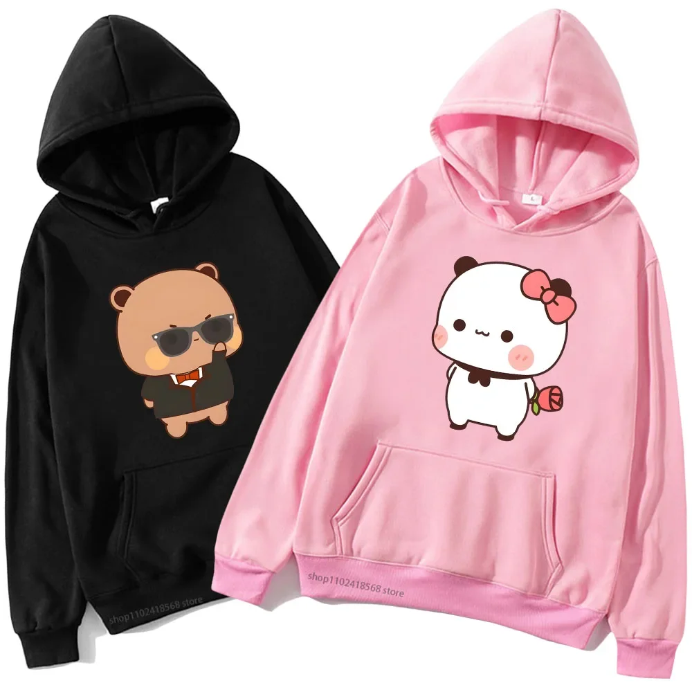 

Red Flower From Panda BuBu To Bear DuDu Hoodie Cute Baby Bears Sweatshirts Couple Clothes Men Casual Kawaii Women's Streetwear