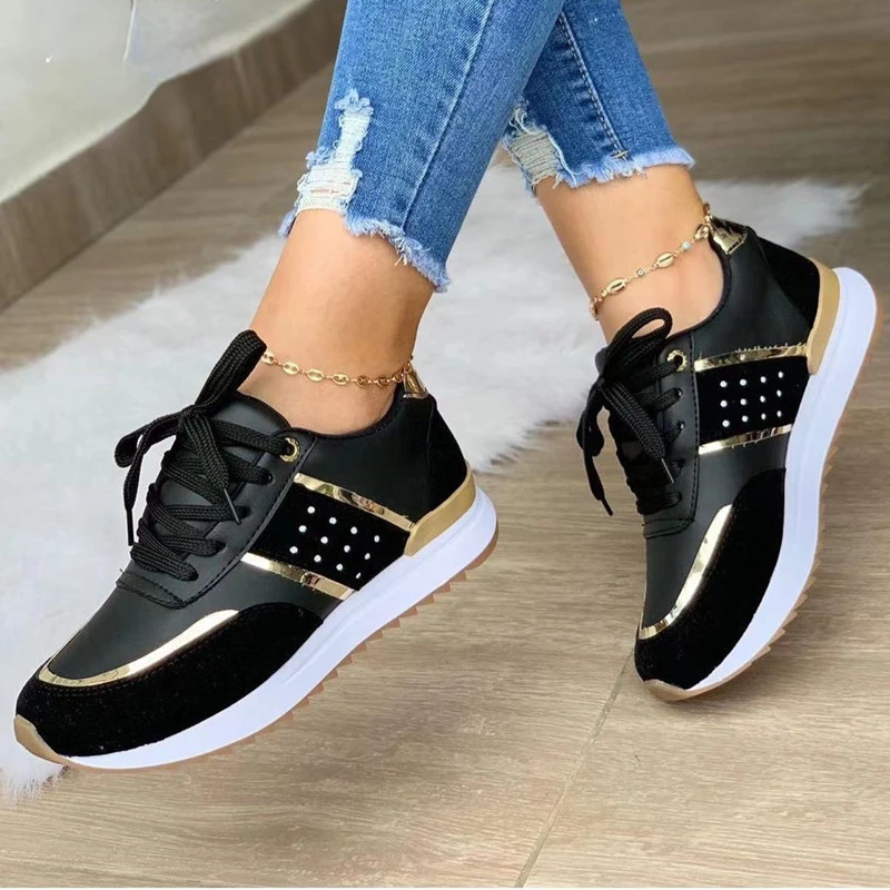 Neue Damen-Sneaker Plateau-Schuhe Leder-Patchwork Freizeitschuhe Damen Outdoor-Laufschuhe Vulkanisierte Schuhe Zapatillas Mujer