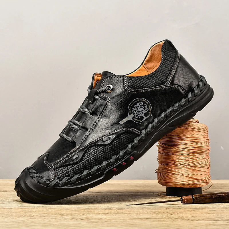 38-48 Fashion Luxus Dress Hand Sewn Hiking Men Leather Shoes  Luxury Mens Loafers Dress Shoes Men Running Sneakers Free Shipping 2