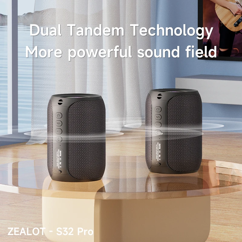 Zealot S32 Pro 블루투스 무선 야외 휴대용 서브우퍼 스피커, 방수 IPX 6, 무선 스피커, 듀얼 페어링, 3000mAh B