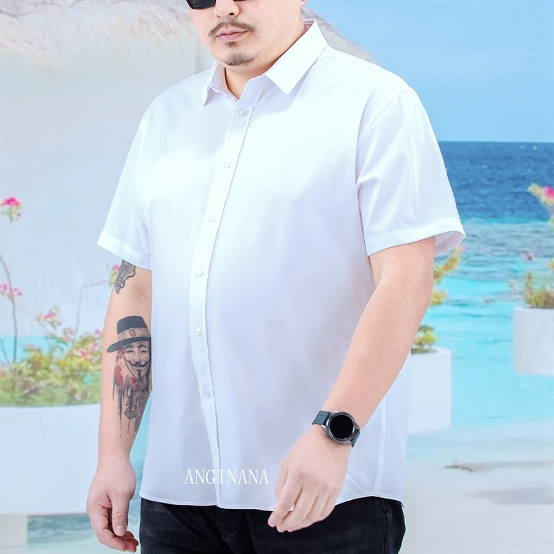 Plus size 12xl 170kg men's short sleeve oversized shirt large 10xl 9xl 8xl 6xl business summer Lapel shirt Navy black red white 6