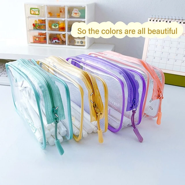 Back to School Supplies Under $5 Large Capacity Waterproof Clear Pencil  Case Plastic Transparent Solid Color Pencil Pouch With Lid Stackable Design  for Travel School Office 