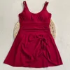 Womens One Piece Swimdress Tummy Control Swimsuits Tie Knot Skirt Bathing Suit S-2XL Swimwear Beach Dress Wear