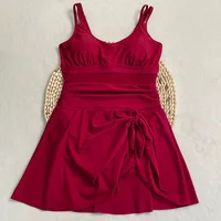 Womens One Piece Swimdress Tummy Control Swimsuits Tie Knot Skirt Bathing Suit S-2XL Swimwear Beach Dress Wear