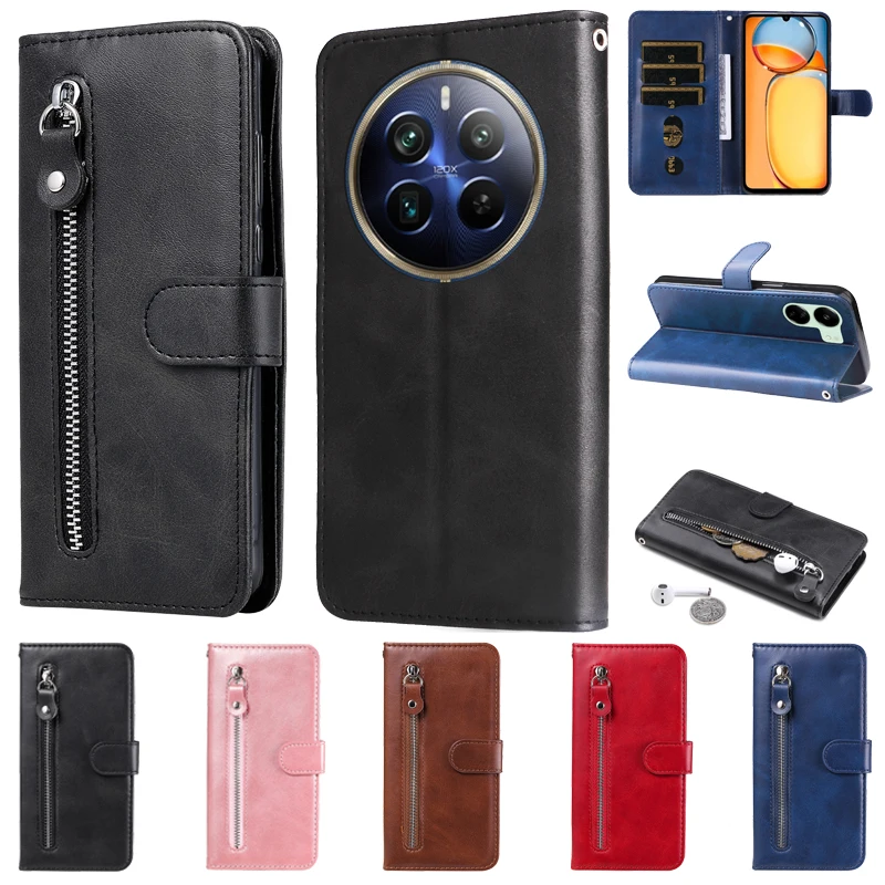 Luxury PU Leather Case with Zipper Card Slots and Stand Feature