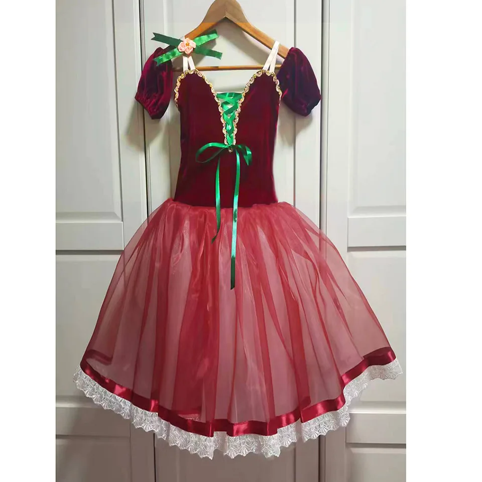 Red Chipolino Ballet Dress Dancing Costume With Headwear,Cherry
