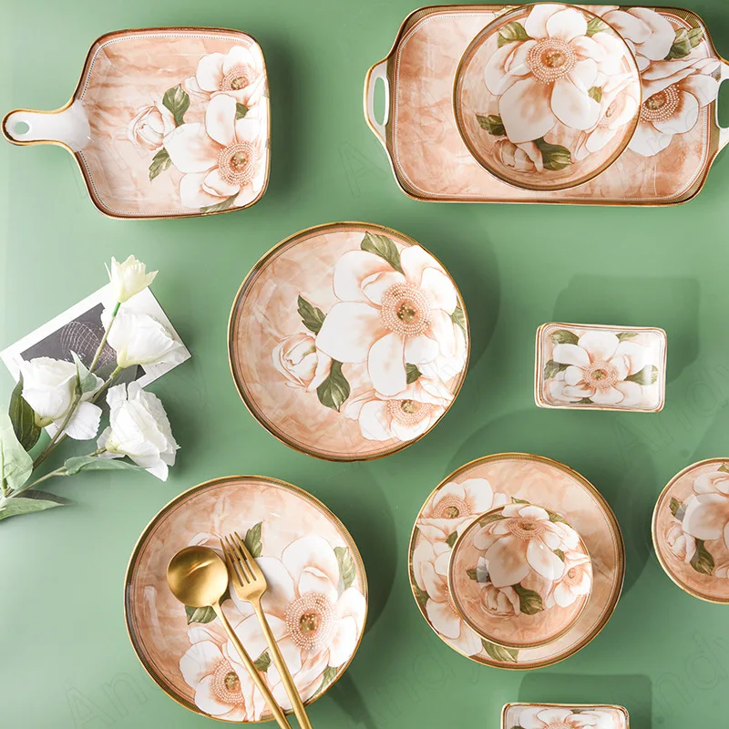 Hand Painted Ceramic Plate Sets Creative Floral Decor Home Dinner Set hand-painted-ceramic-plate-sets-creative-floral-decor-home-dinner-set