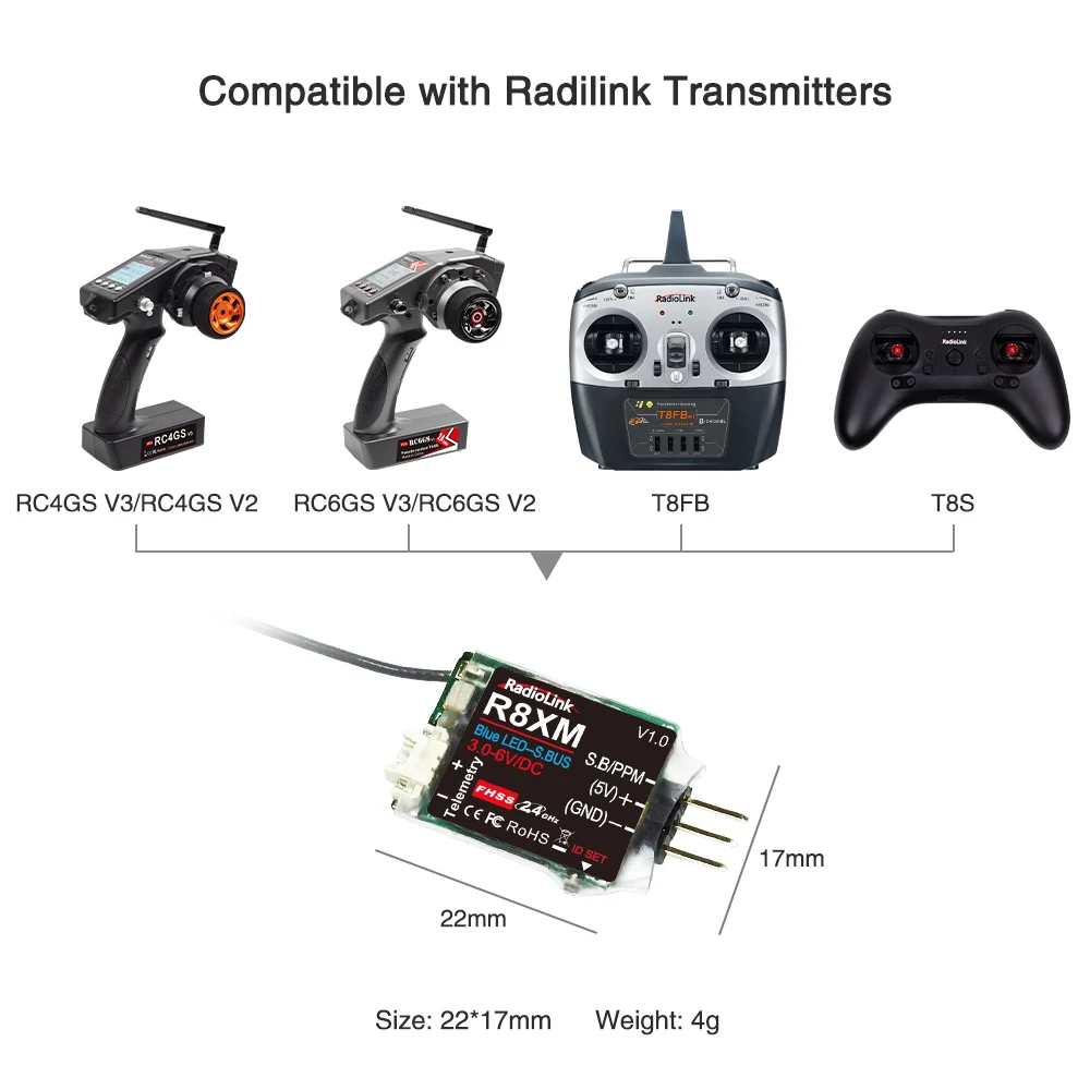Récepteur Radiolink R8XM 8 canaux 2.4GHz télémétrie 4000m pour drone RC