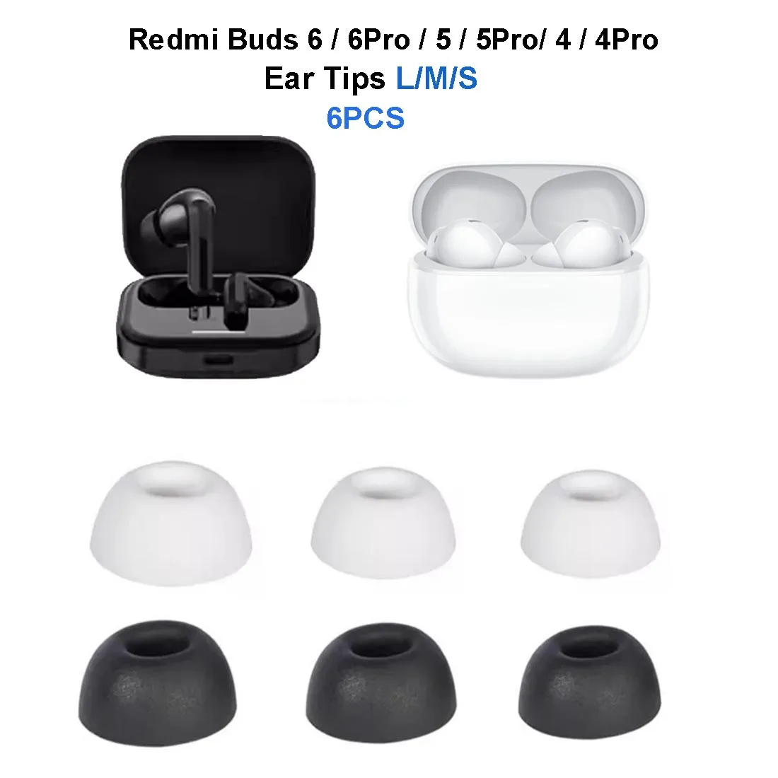 6PCS Silicone Ear Tips for Xiaomi Redmi Buds 6 6Pro 5 5Pro 4 4Pro Eartips Ear Pads Caps