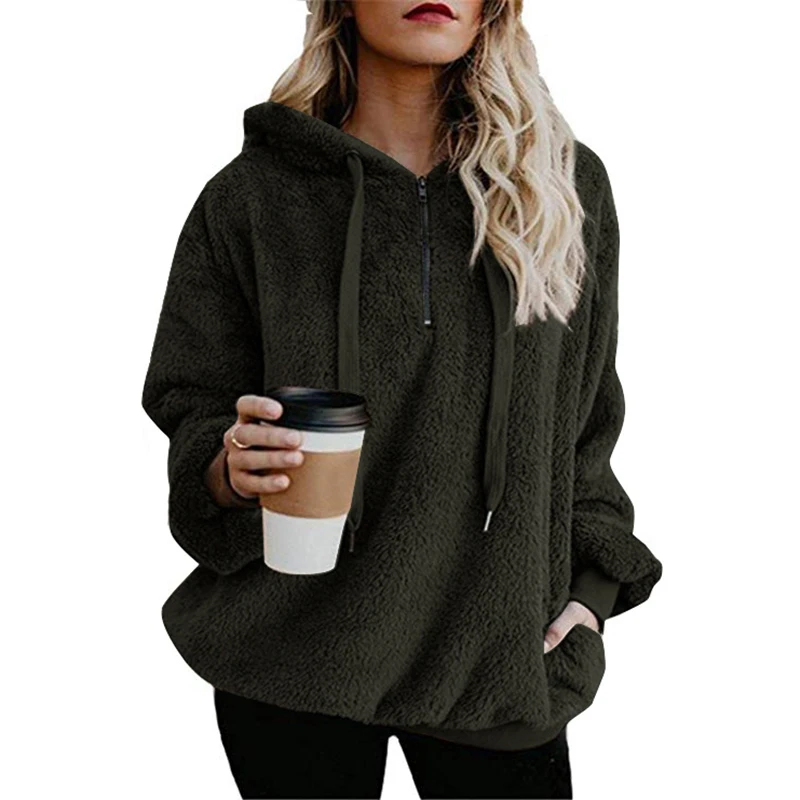 Long-sleeved Zipper Hooded Solid Color Women's Sweater Sweater Autumn and Winter New Women's Street Style Thick Warm Jacket