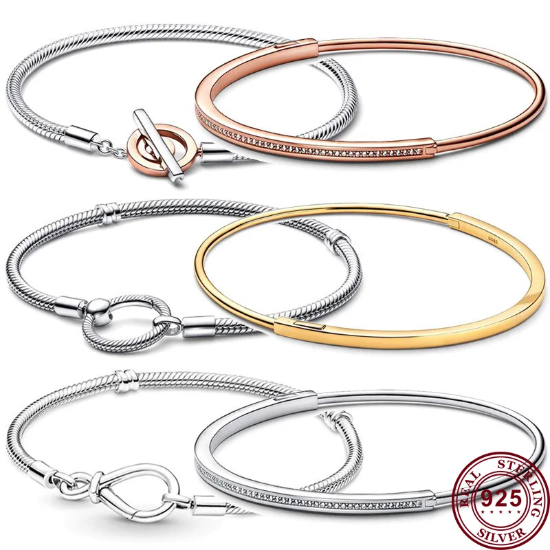 

New Hot 925 Silver Logo T-shaped O-shaped Close Set Classic Women's Bracelet Wedding Gift High Quality Diy Fashion Charm Jewelry