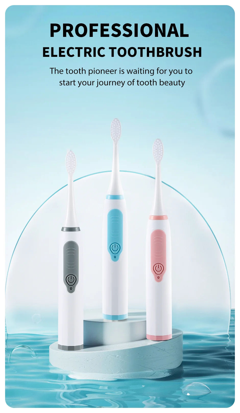 Description Picture 3 of itemJianpai Sonic Electric Toothbrush for Men and Women Adult Household Non Rechargeable Soft Hair IPX6 Waterproof