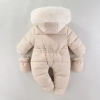 Winter Newborn Baby Girl Clothes Thicken Baby Romper With Gloves Warm Baby Jumpsuit Hooded Plus Velvet Children's Clothing 0-18M 3
